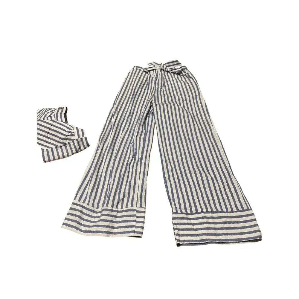 Tahari 8 blue white metalic stripe palazzo pants tank matching set stripe nwot